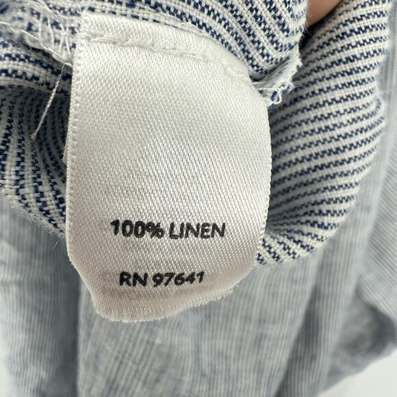 J Jill Love Linen Blue Striped Pants size Medium pull on Elastic Tie Waist - Picture 7 of 10